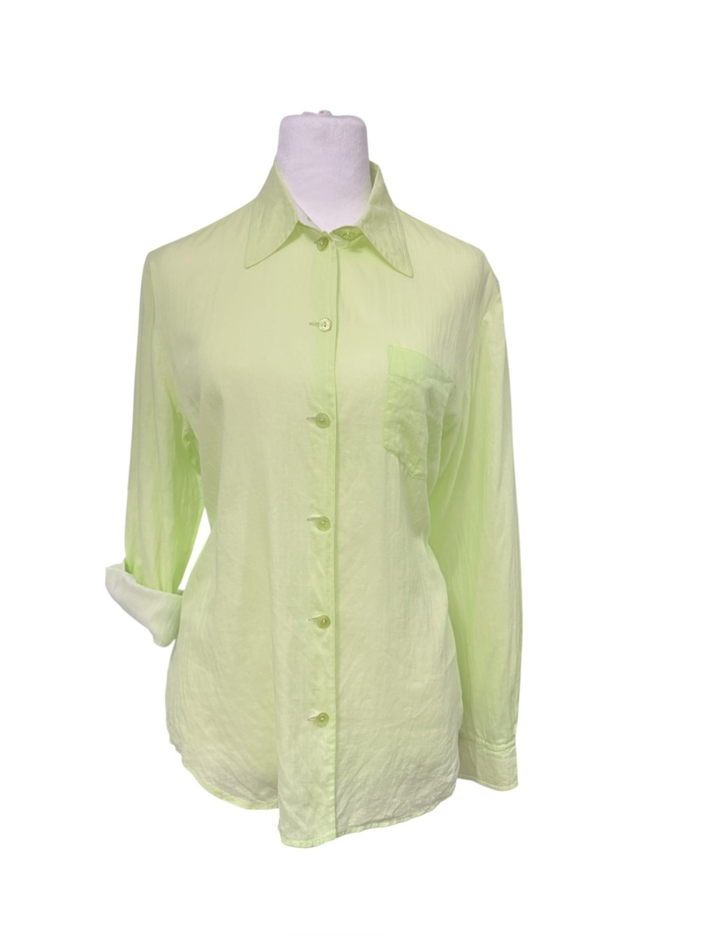 Vintage Escada Sport Lime Green Women's Button-Down Sheer Shirt 100% Cotton Sz M